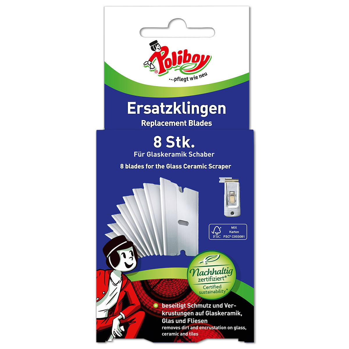 Poliboy Glaskeramikschaber Ersatzklingen 8 Stück