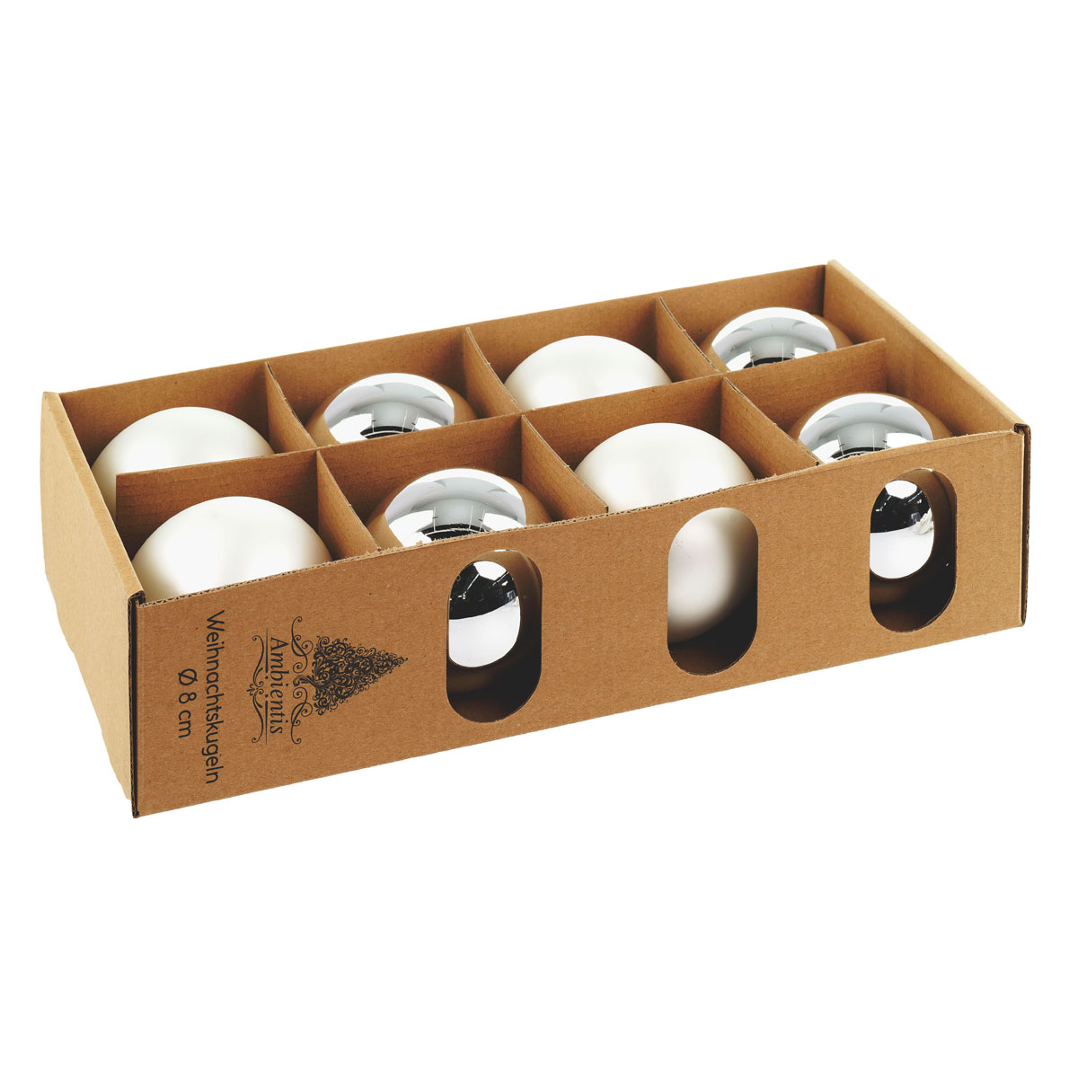 Ambientis Glaskugeln 8 cm silber weiß Mix