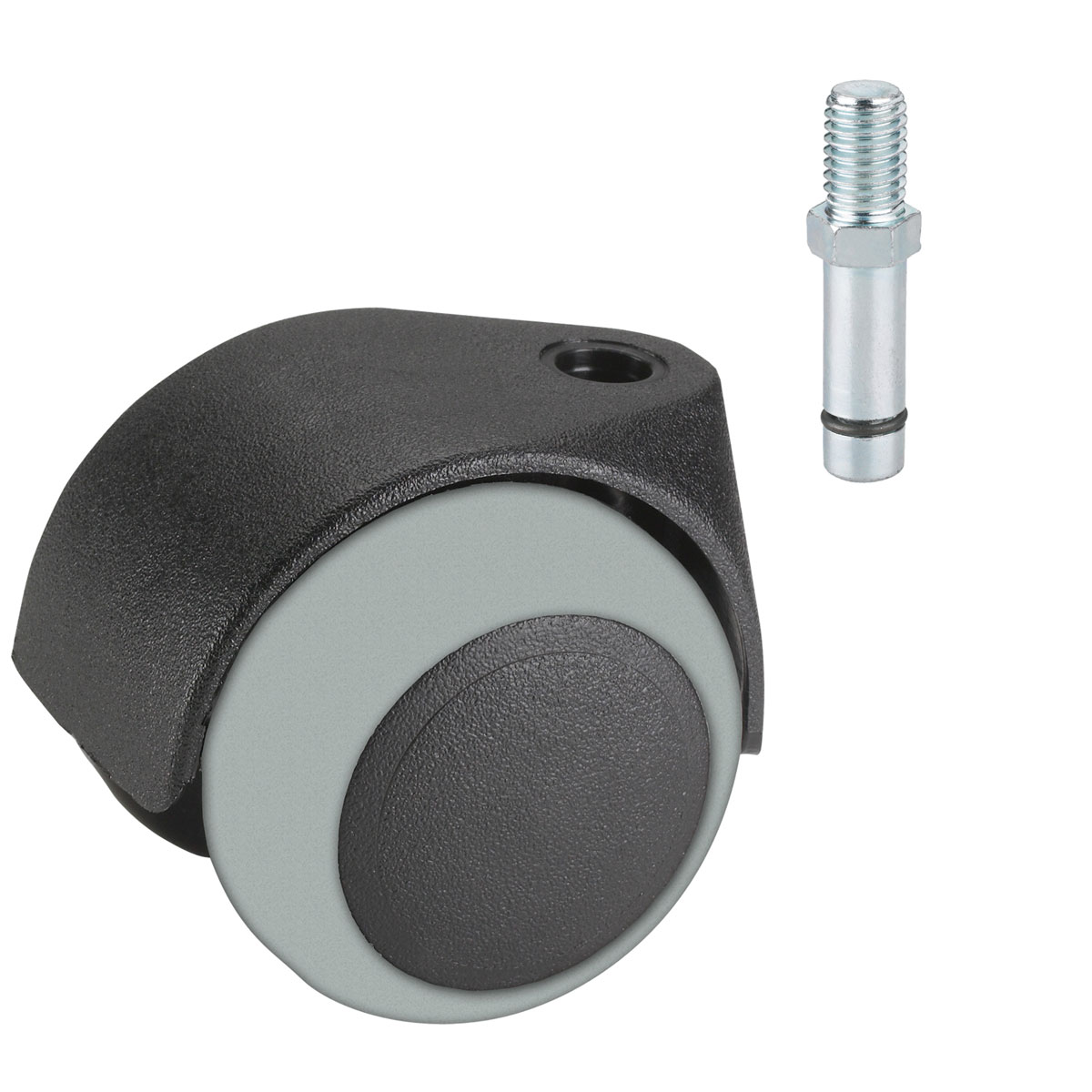 Dörner + Helmer Doppelrolle für empfindliche Böden mit Gewindestift M8 x 15 x 50 mm Dörner + Helmer Doppelrolle für empfindliche Böden mit Gewindestift M8 x 15 x 50 mm