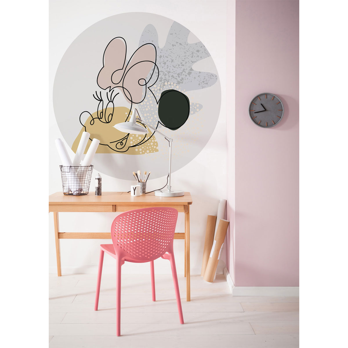Komar Selbstklebende Vlies Fototapete rund Minnie Line Art Durchmesser 125 cm