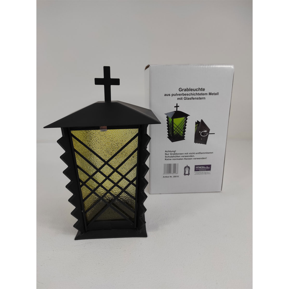 Grablaterne Metall schwarz grünes Glas Bild 2
