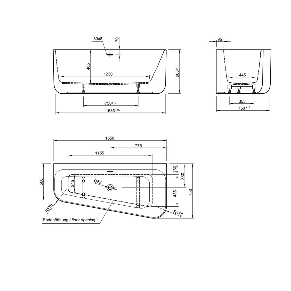 Ottofond Badewanne Pino 155 x 75 cm Ausführung links Wannenrandarmatur S3000 Bild 4