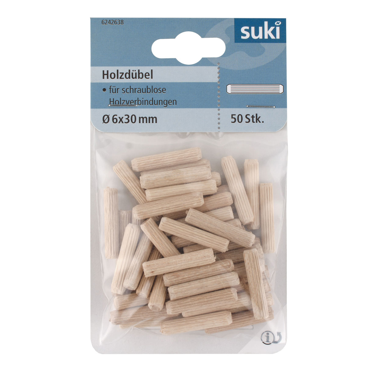 Suki Holzdübel Buche Durchmesser 6 x 30 mm 50 Stück Bild 1