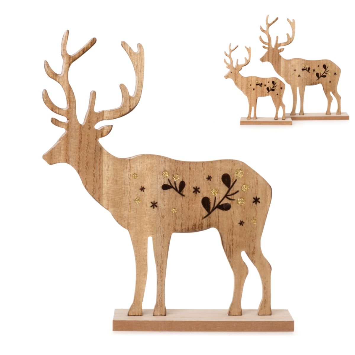 Deko Hirsch auf Stand 25cm Holz braun