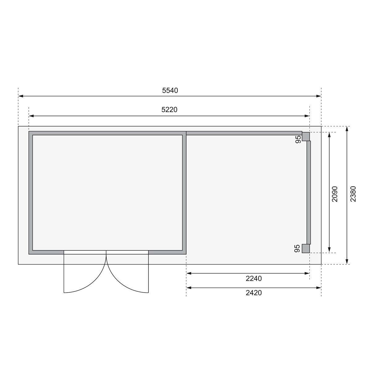 Karibu BBH Kerko 4 Set mit Anbaudach naturbelassen Bild 8