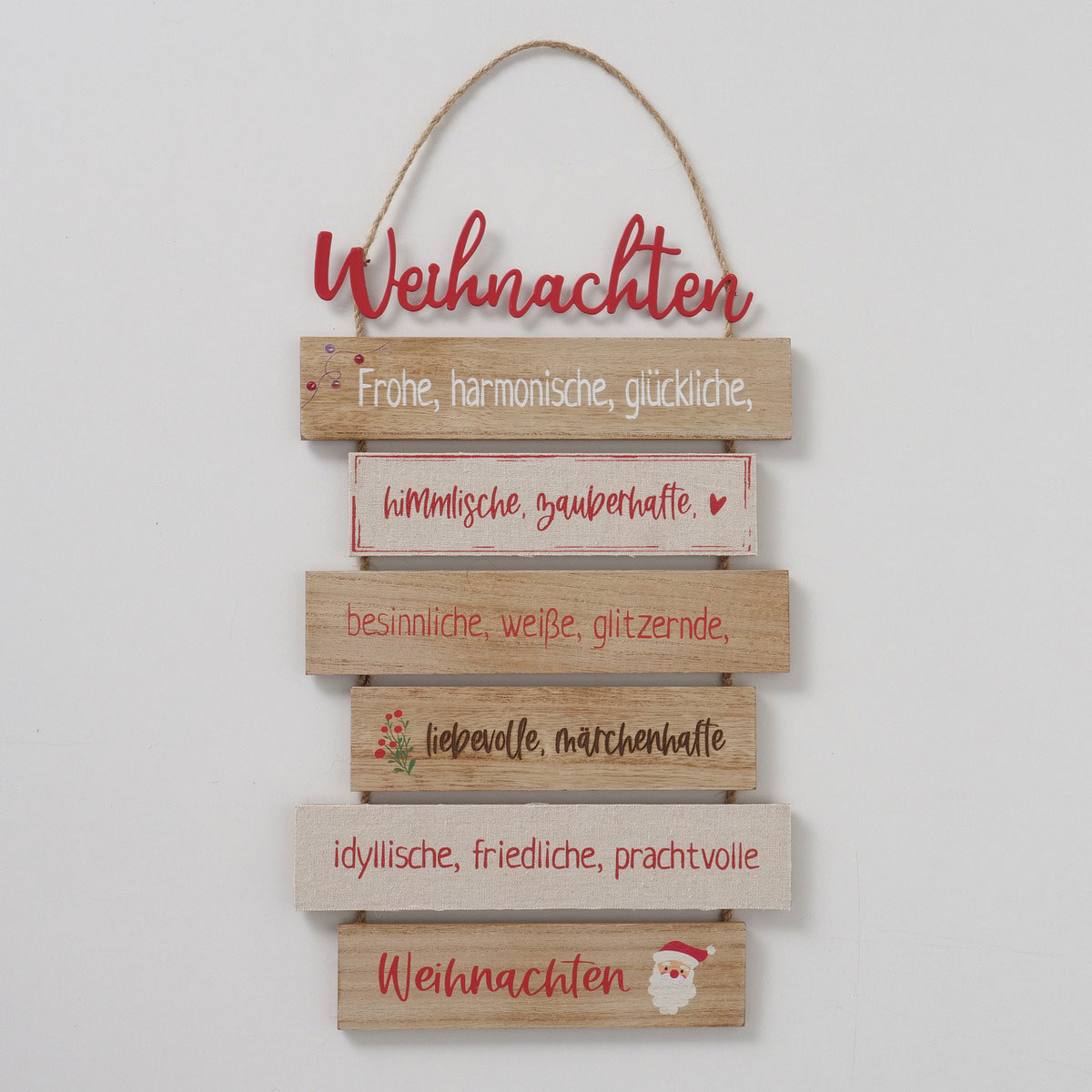 Schild Nollaig sortiert Rechteck 0,5 x 24 x 48 cm natur rot Metall Textil Holz Bild 5