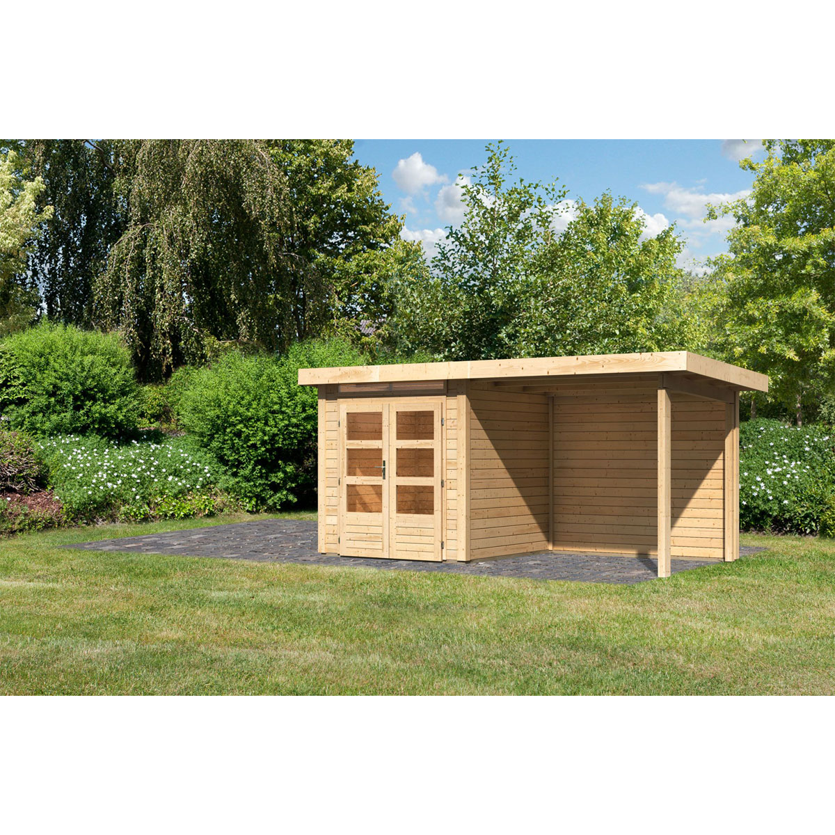 Karibu BBH Kandern 1 Set mit Anbaudach naturbelassen Bild 2