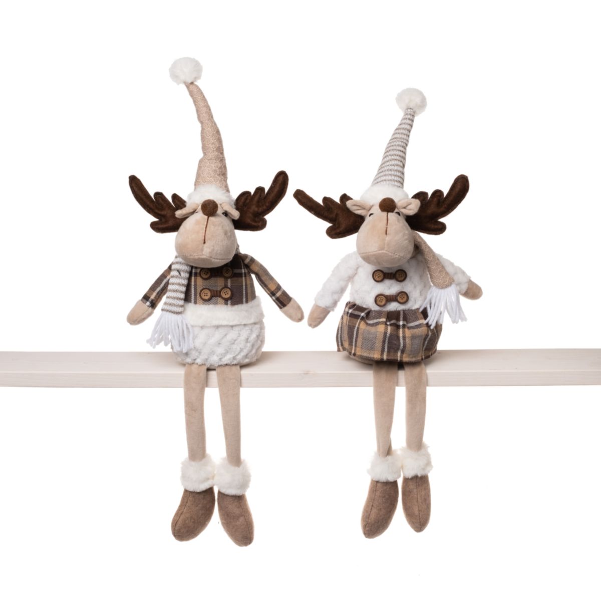 Textildeko Hirsch sitzend 2er-Set 60cm weiss braun