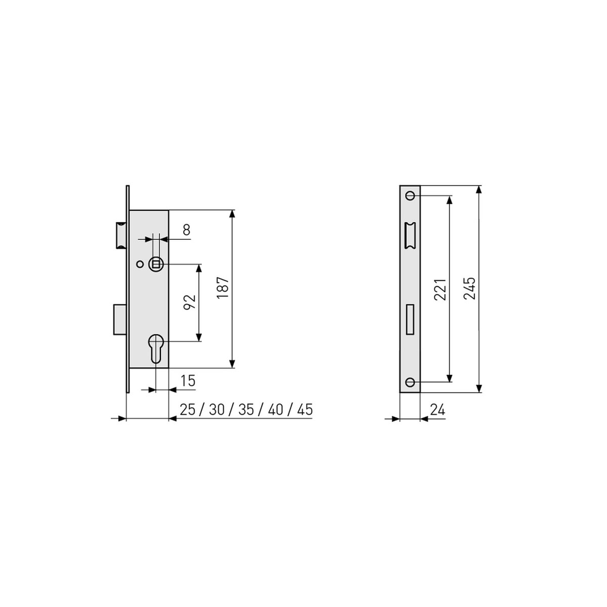 Abus Einsteckschloss für Rohrrahmentüren 24 x 245 mm käntig 459224 Bild 2