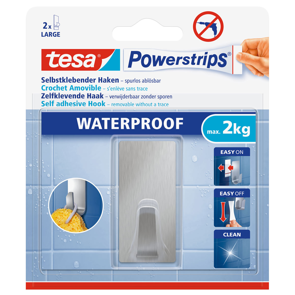Tesa Powerstrips Waterproof Haken Large Metall rechteckig