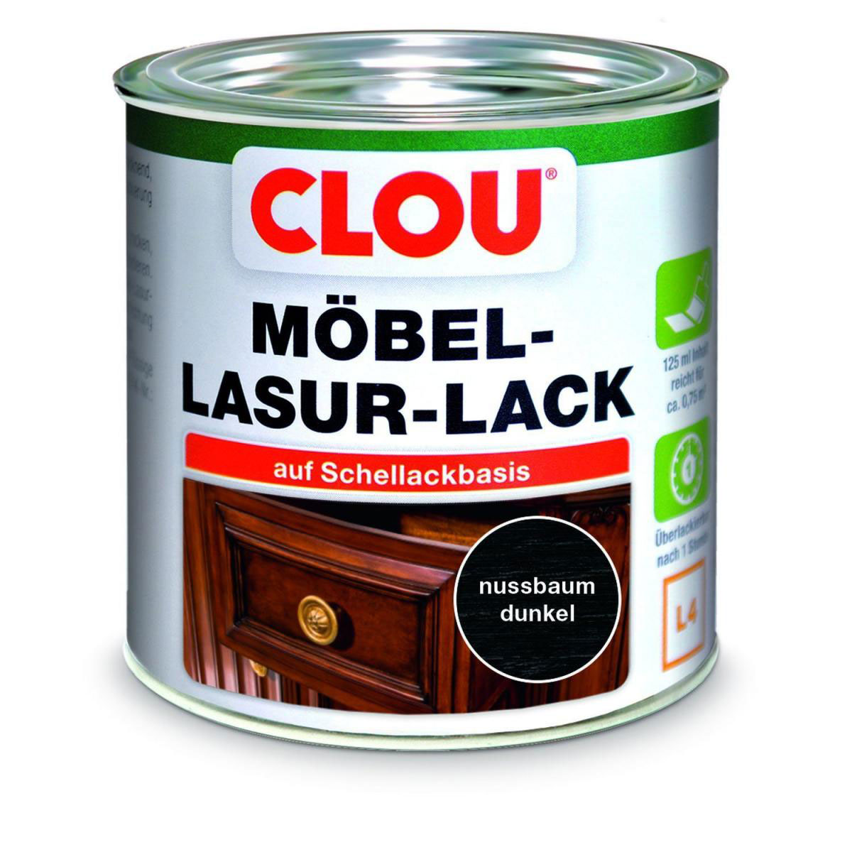 Clou L4 Möbel-Lack Nussbaum dunkel 125 ml Clou L4 Möbel-Lack Nussbaum dunkel 125 ml