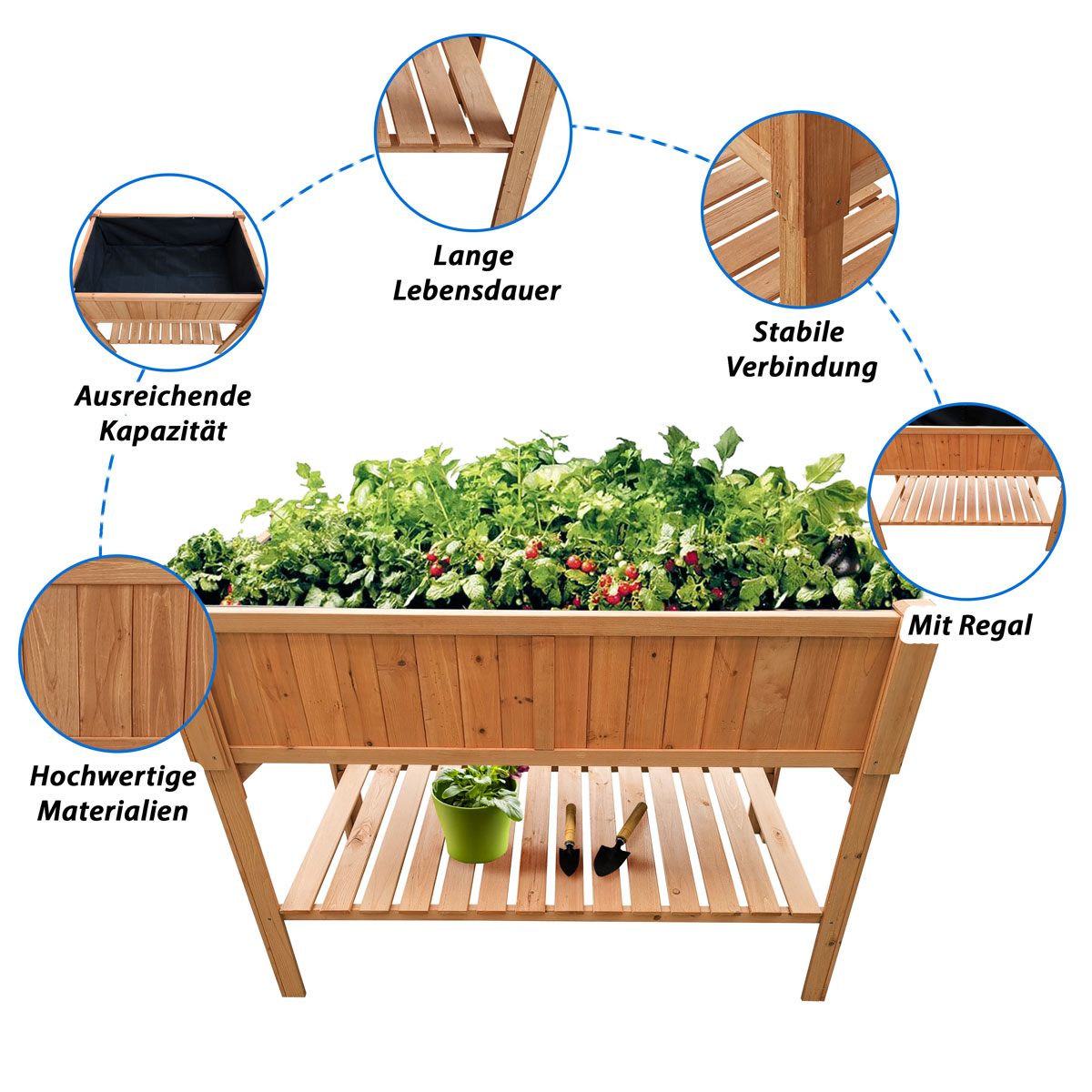 Coemo Hochbeet Kräuterbeet mit Pflanzfolie 120 x 60 x 90cm K004649153