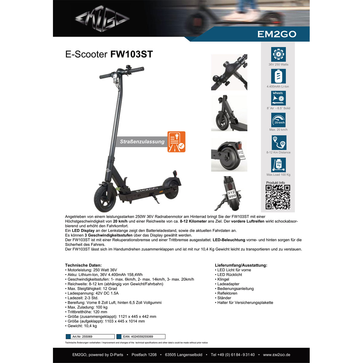 EM2GO E-Scooter FW103ST faltbar mit Straßenzulassung schwarz | Ja |  K000062071