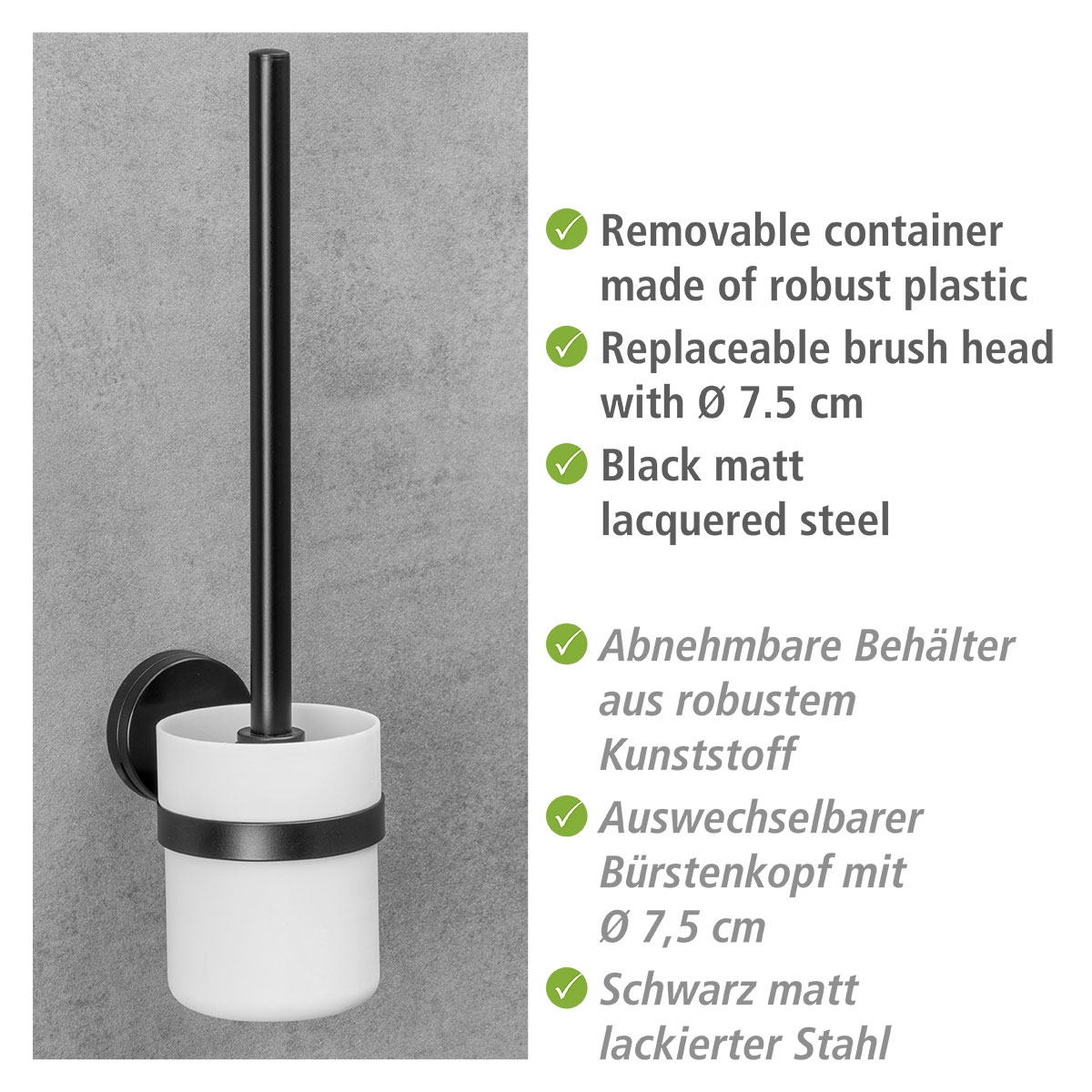 Wenko Static-Loc Plus WC-Garnitur Pavia Schwarz WC-Bürstenhalter Befestigen  ohne bohren | 514984