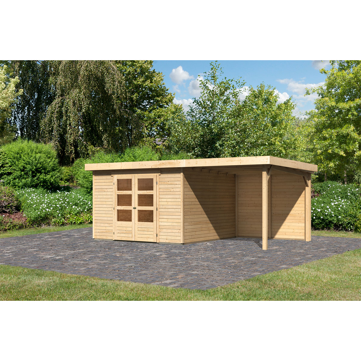 Karibu BBH Askola 6 Set mit Anbaudach naturbelassen