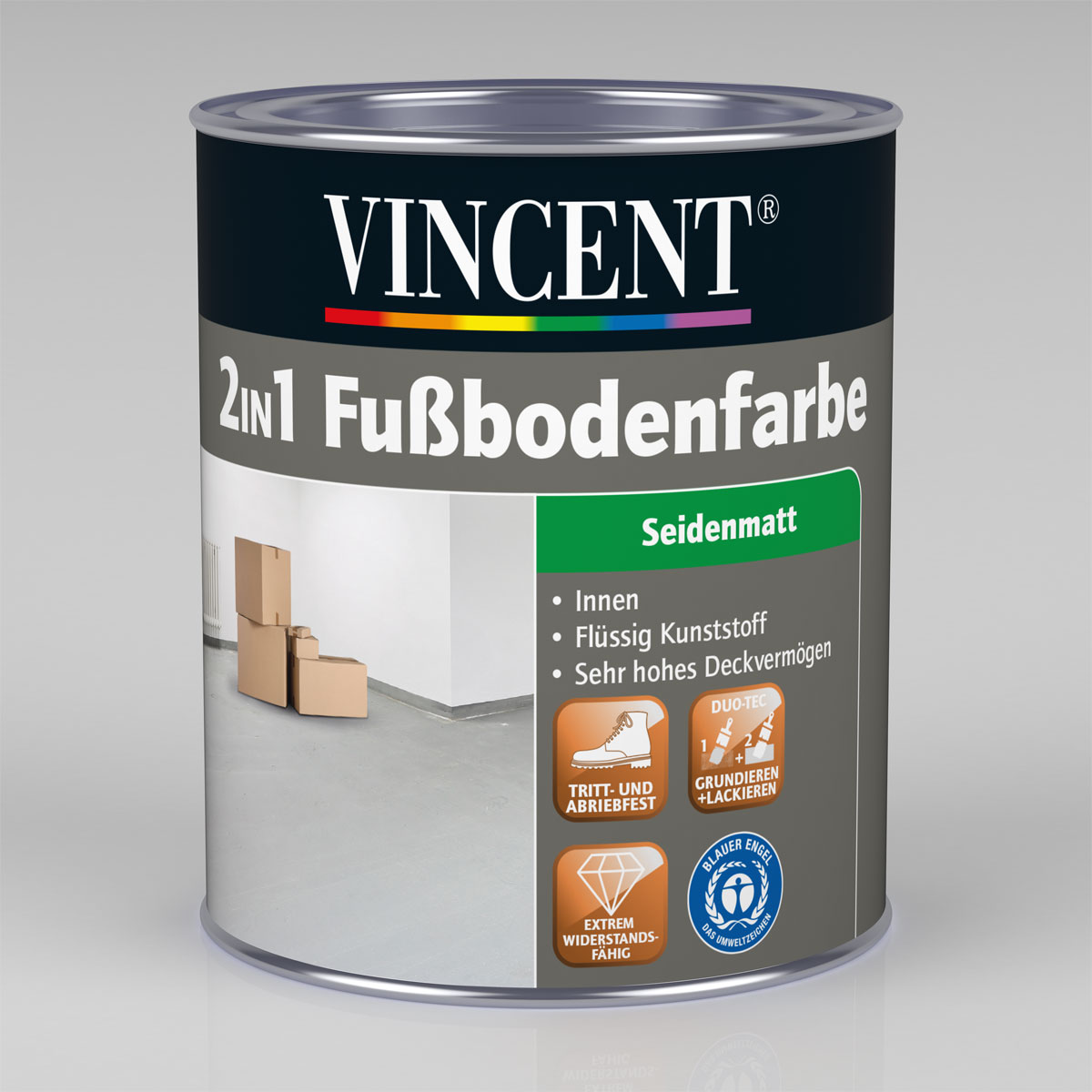 Vincent 2in1 Fußbodenfarbe RAL 7023 Betongrau 750 ml Bild 2