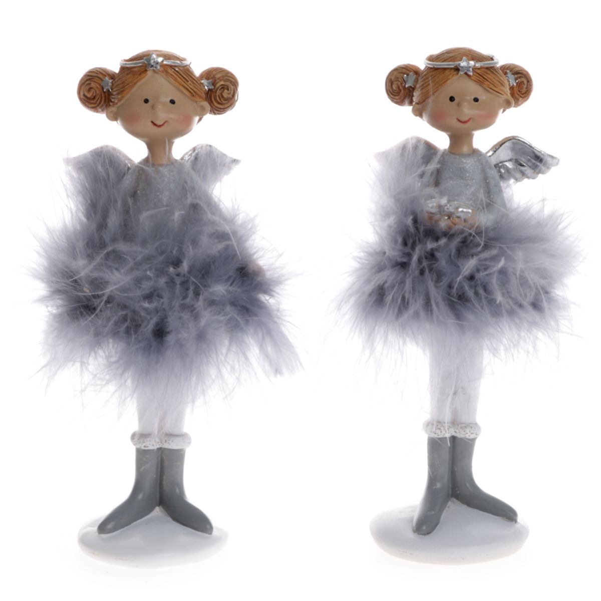 Engelfigur mit Federn 2er-Set 15cm grau