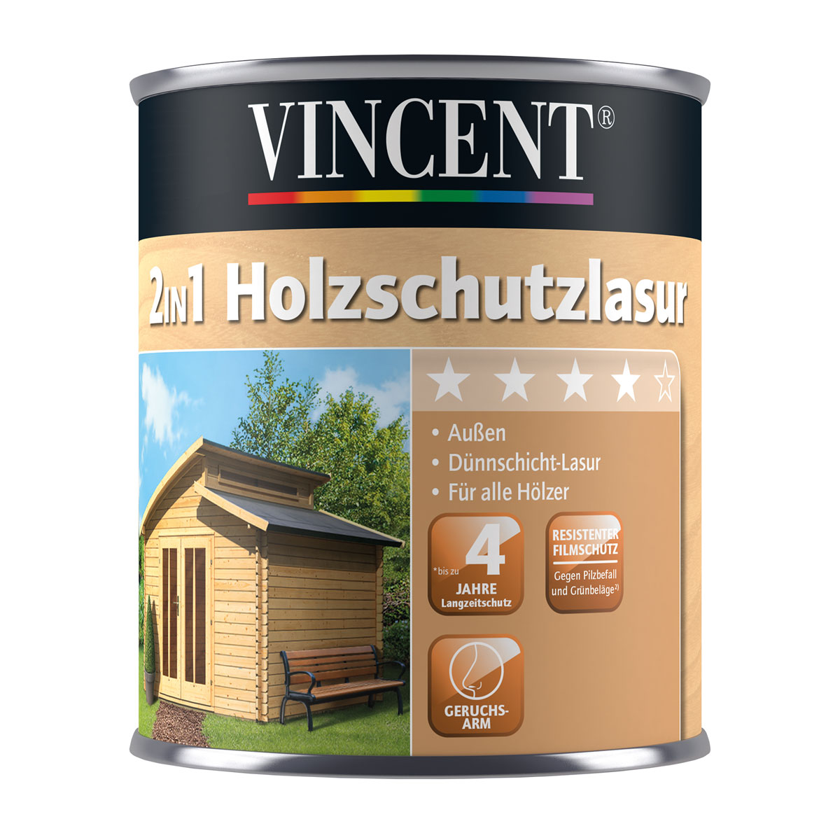 Vincent 2in1 Holzschutzlasur Teak 0,75 L