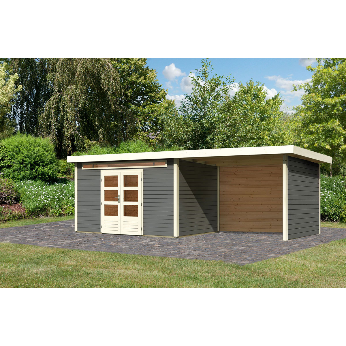 Karibu BBH Kandern 7 Set mit Anbaudach terragrau