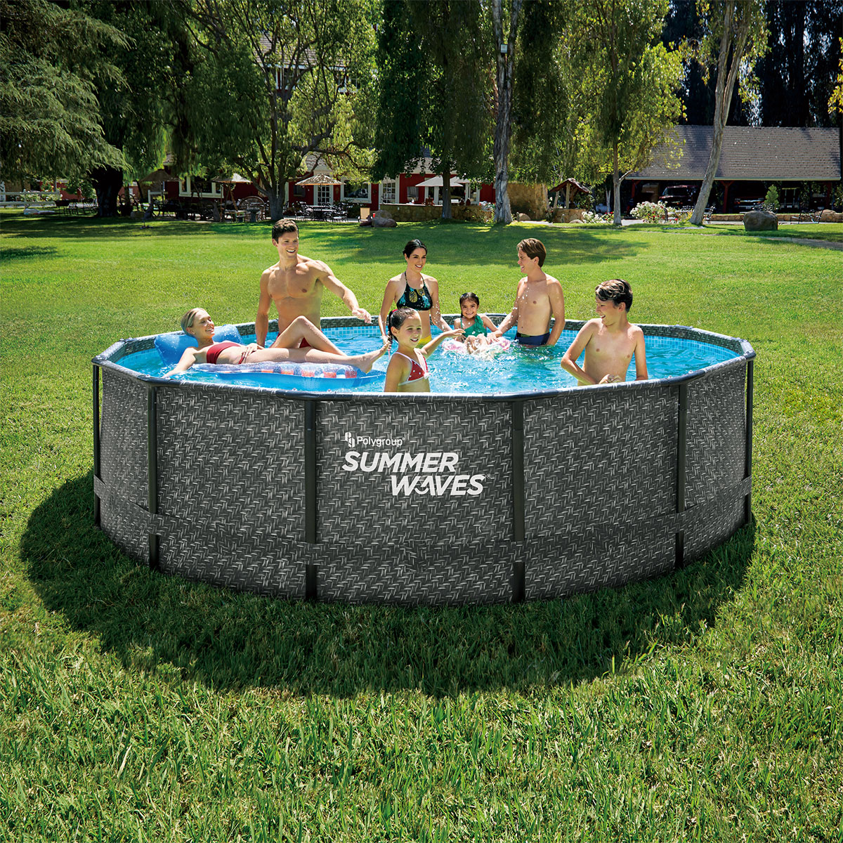 Summer Waves Elite Frame Pool 427x427x107cm Rattan Grau Bild 2