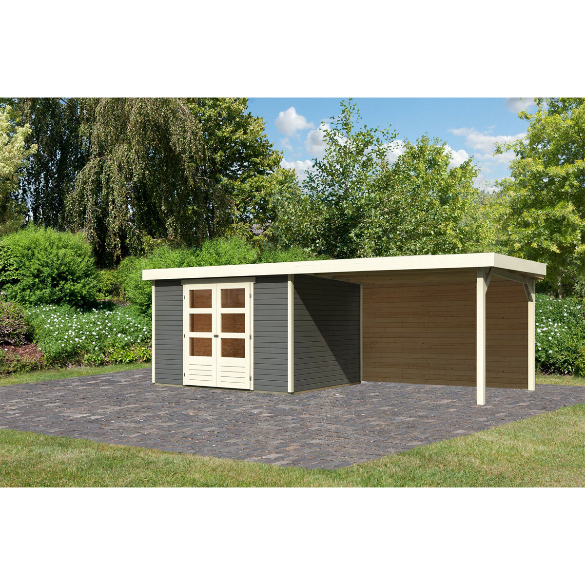 Karibu BBH Askola 5 Set mit Anbaudach terragrau