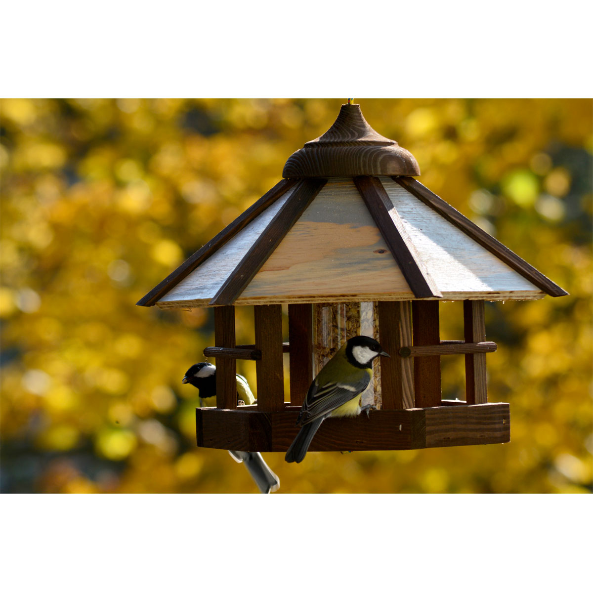 Vogelfutterhaus Camouflage zum Aufhängen 35 x 35 x 29 cm Kiefer Dunkelbraun Bild 4