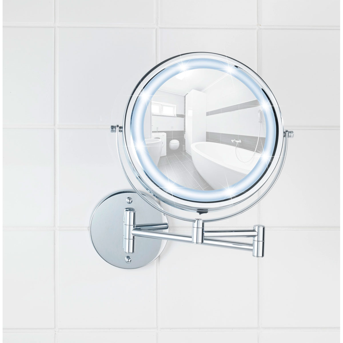 Wenko  Power-Loc LED Wandspiegel Lumi 5-fach Vergrößerung Befestigen ohne bohren Bild 6