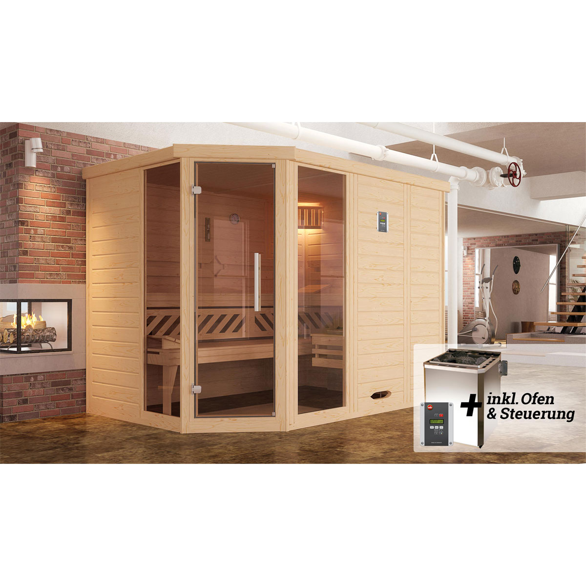 Weka  Premium Massivholz-Elementsauna Kemi Eck Größe 3 Sparset 7,5 kW Bio S Bild 2