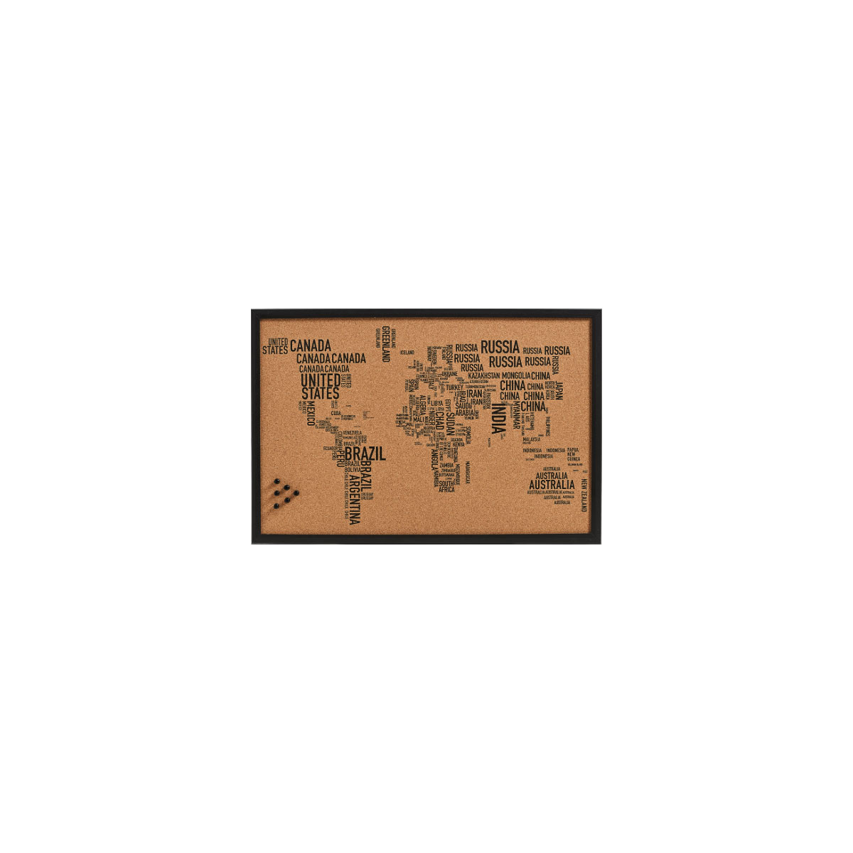 Pinbord World Letters Kork 60 x 40 cm