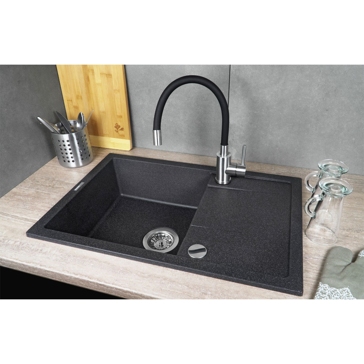 Luckyhorse 76,2 Cm Schwarze Unterbau-Küchenspüle Mit Nano-Beschichtung & Zubehör