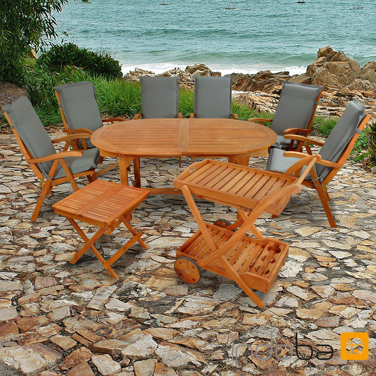 Indoba Gartenmöbel Set Sun Flair 15teilig mit Auflagen Premium Grau