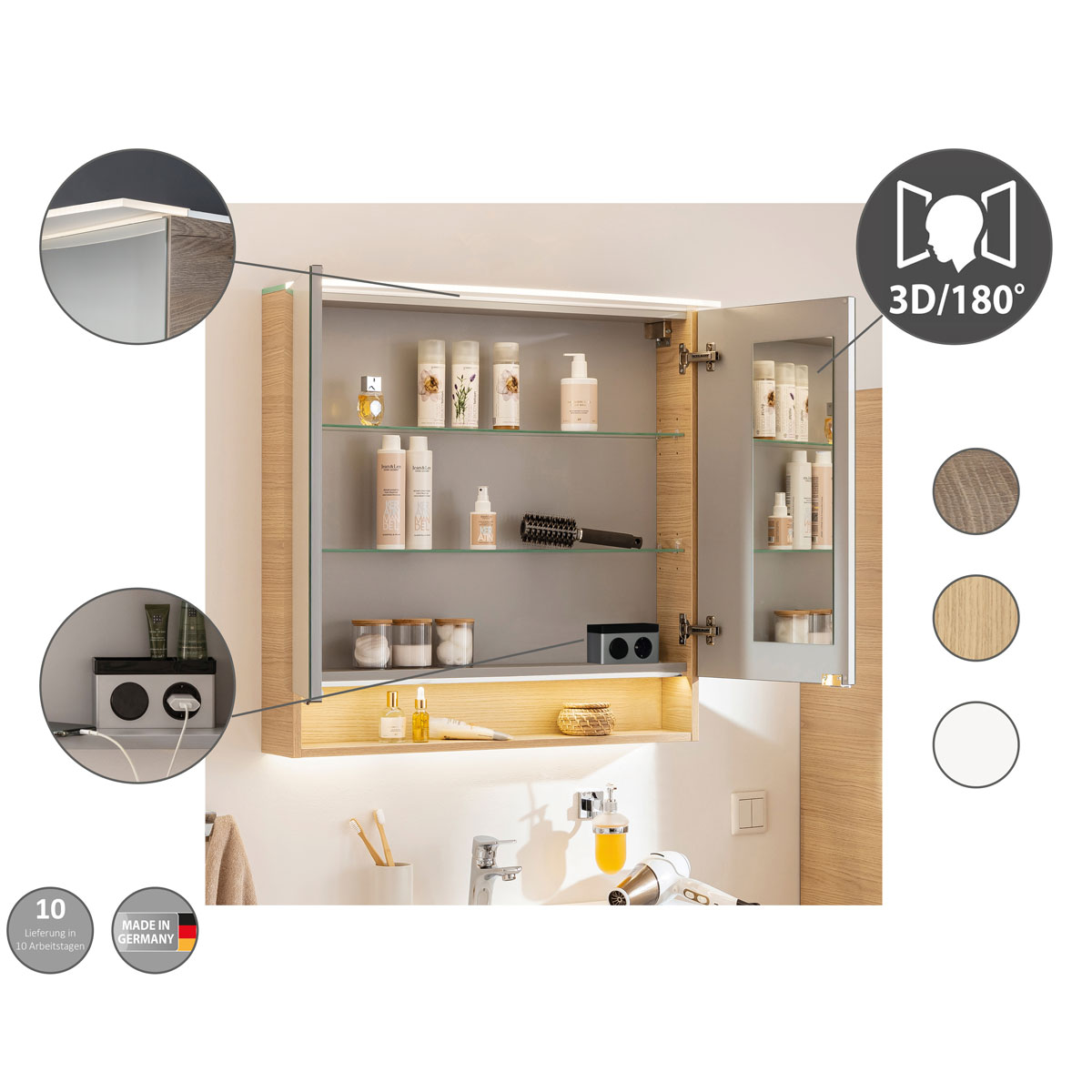 Fackelmann  Spiegelschrank B.Style 800 x 812 x 153 mm Weiß LED Bild 4