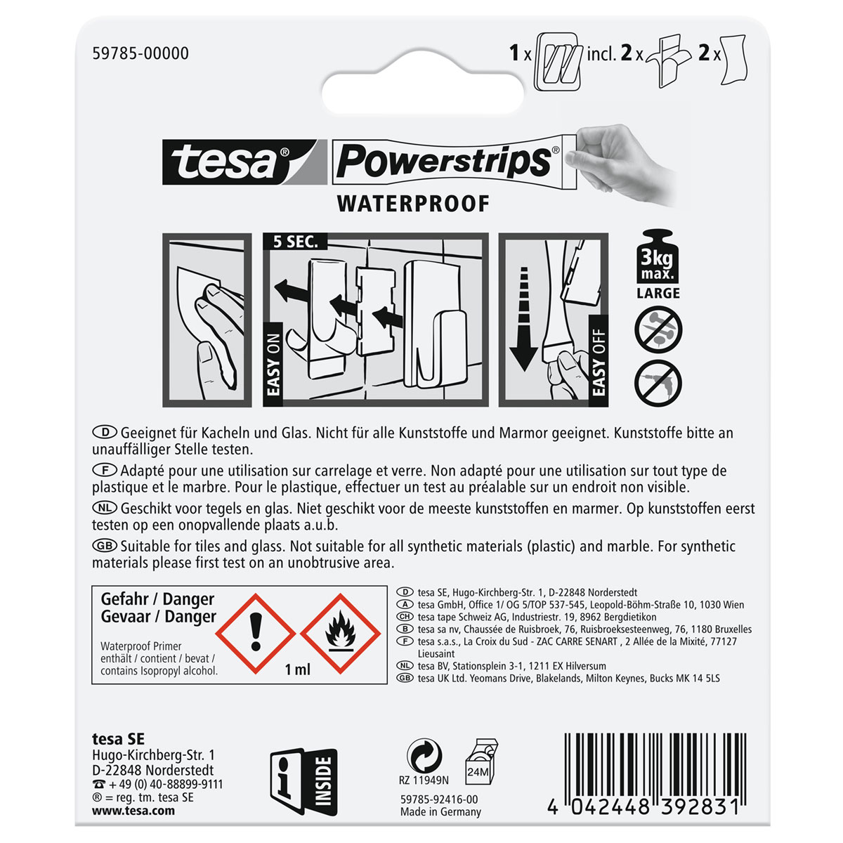 Tesa Powerstrips Waterproof Duo Haken Metall und Plastik Bild 2