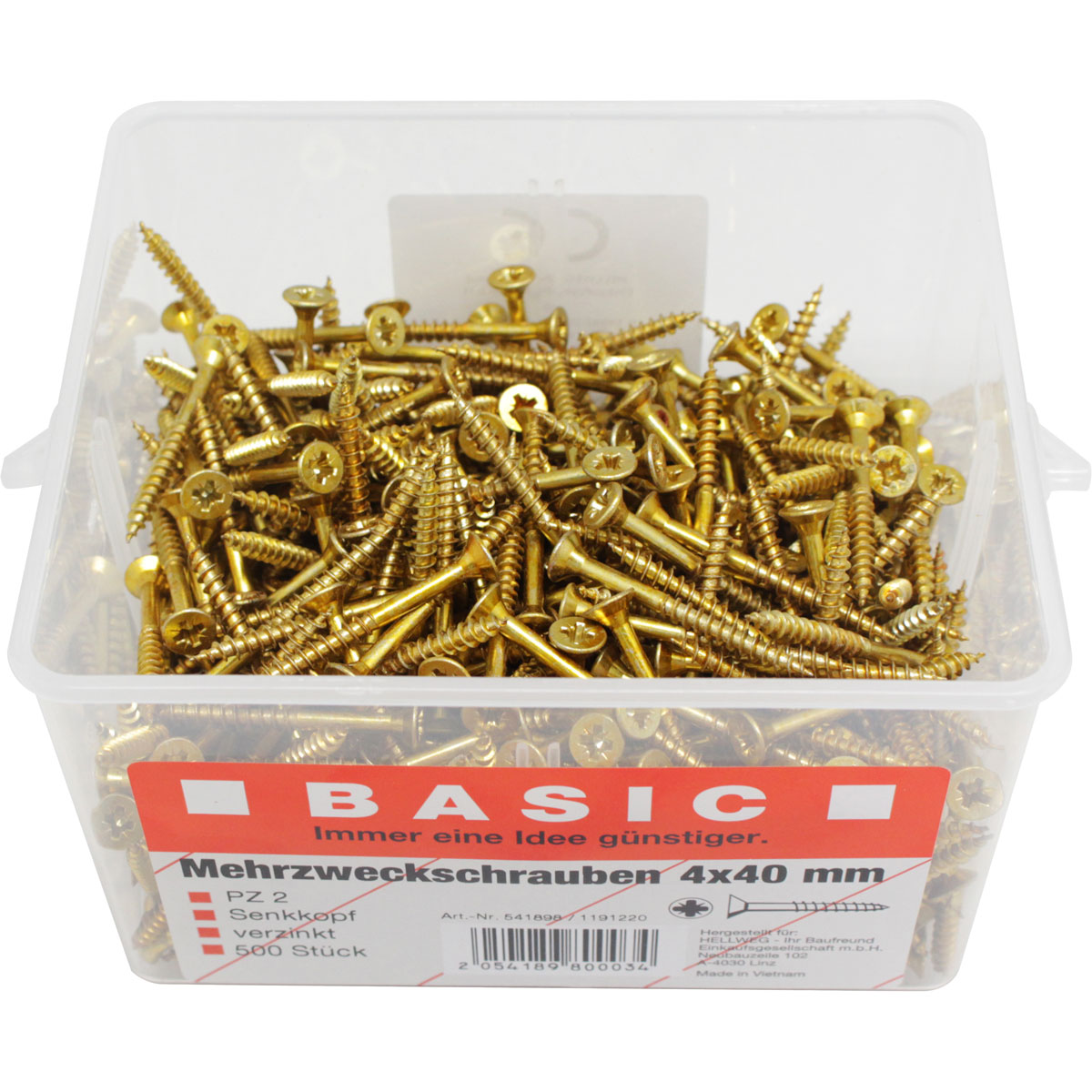 Basic Mehrzweck-Schrauben-Eimer 4,0 x 40 mm 500 Stück im Eimer