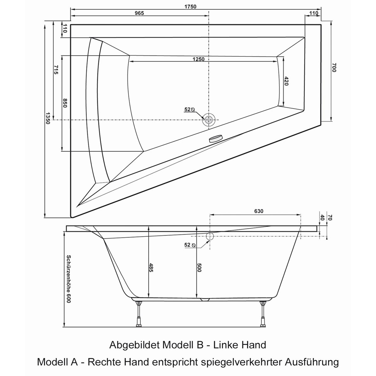 Ottofond Whirlpool-Komplettset Galia II Mod B 175 x 135 cm inkl Farblichtwechsler Bild 2