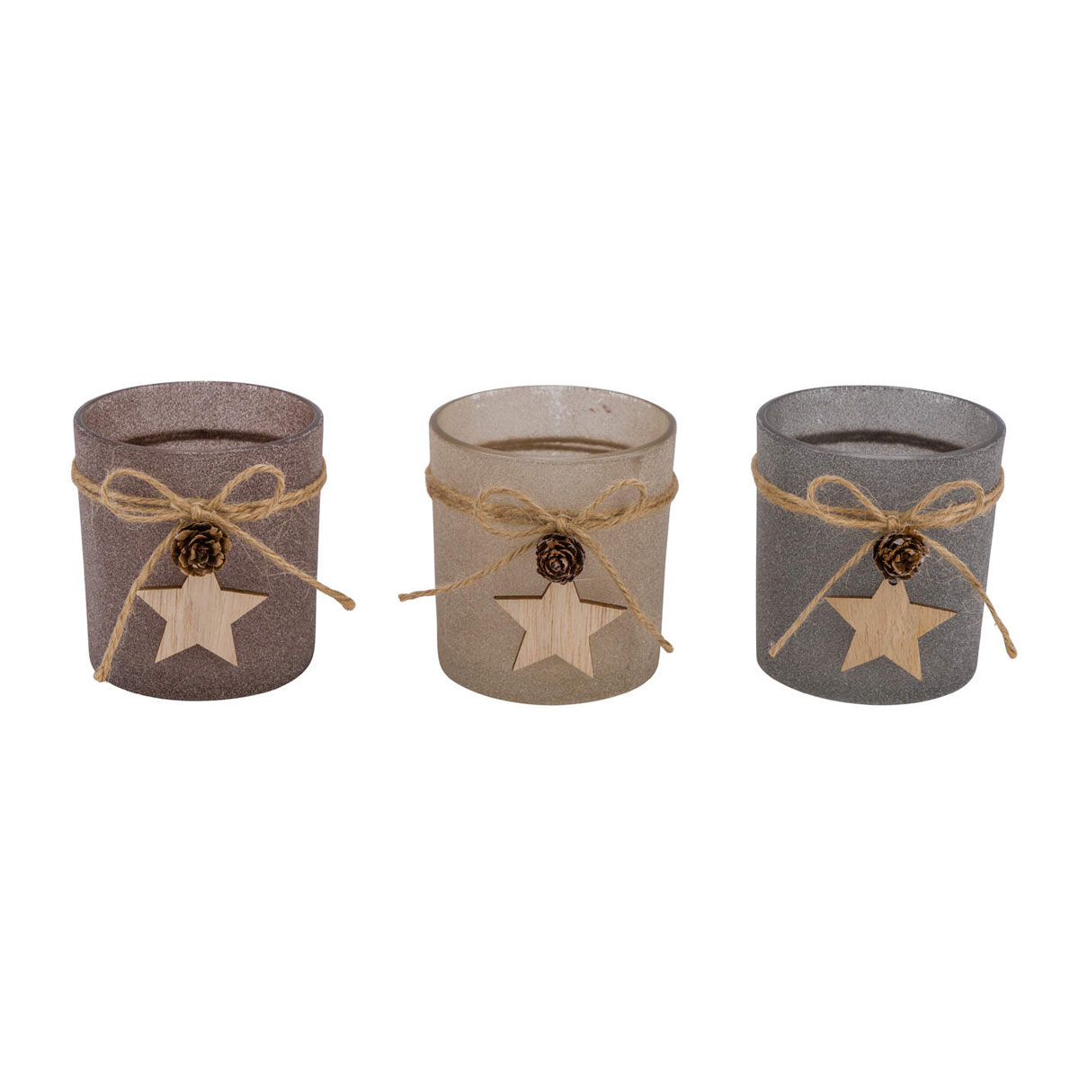 Glaswindlicht 10cm braun/grau m.Kordel 8x10cm,3er sortiert