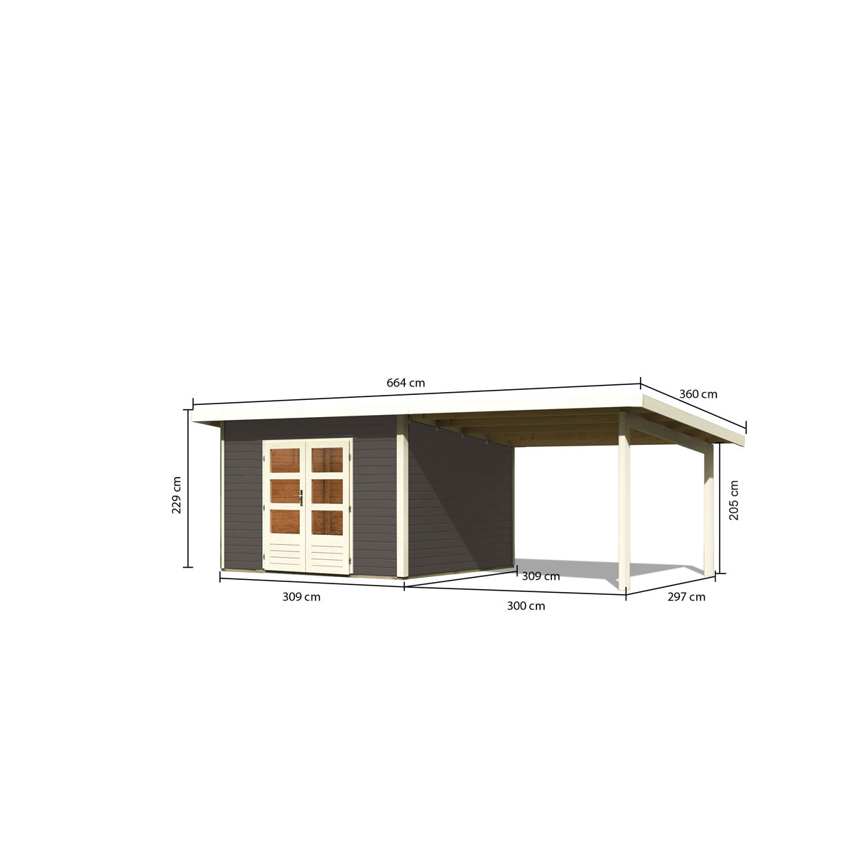 Karibu  Gartenhaus Northeim 3 terragrau 40 mm mit Anbaudach Bild 2