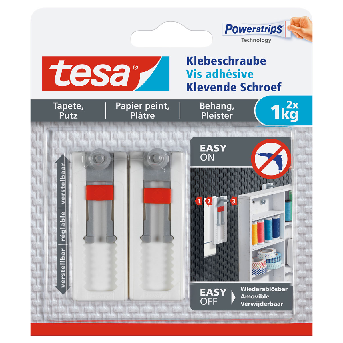 Tesa Klebeschraube für Tapete und Putz verstellbar 2 Stück Traglast 2 x 1 kg