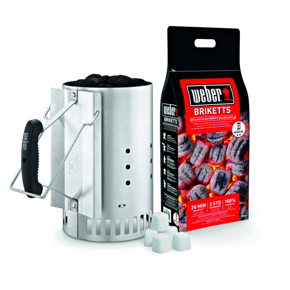 Weber Anzündset Anzündkamin und 2kg Brikett