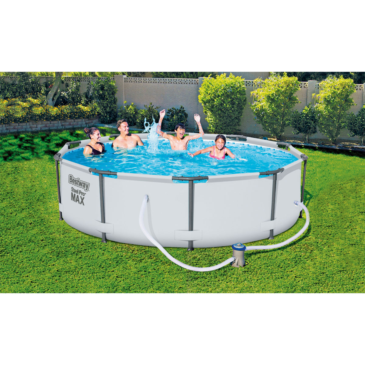 Bestway Frame-Pool-Set Steel Pro MAX mit Filterpumpe Durchmesser 305 x 76 cm lichtgrau Bild 8
