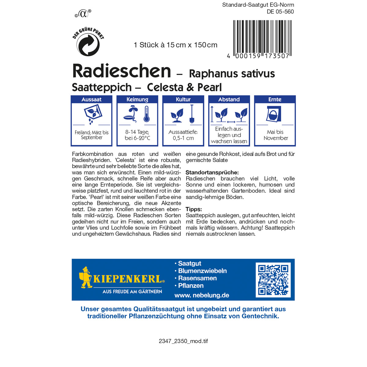 Kiepenkerl Radieschen Celesta Pearl Saatteppich Bild 2