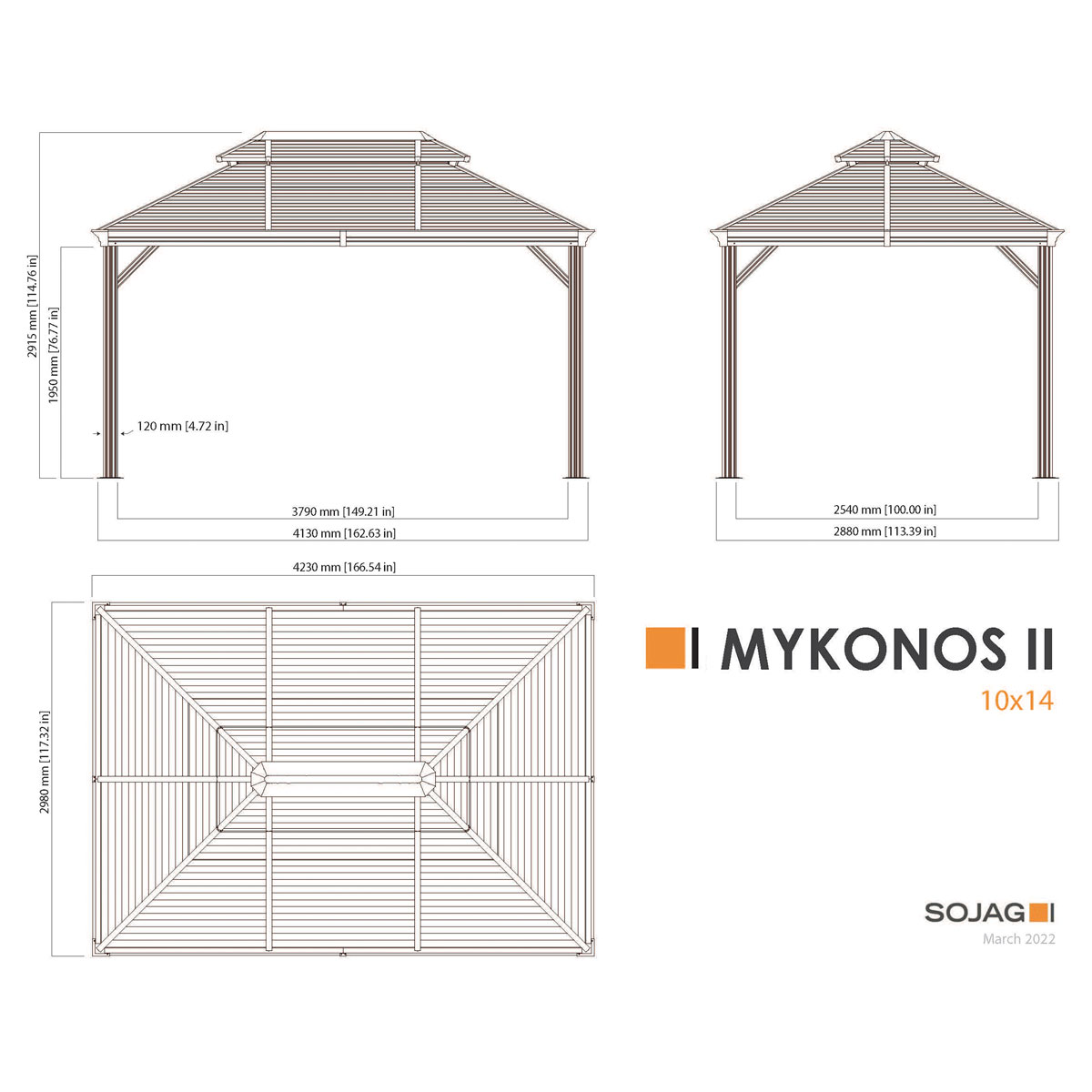 Sojag Pavillon Mykonos 1014 inkl. Moskitonetz 299x425x291,4cm Basaltgrau Bild 11
