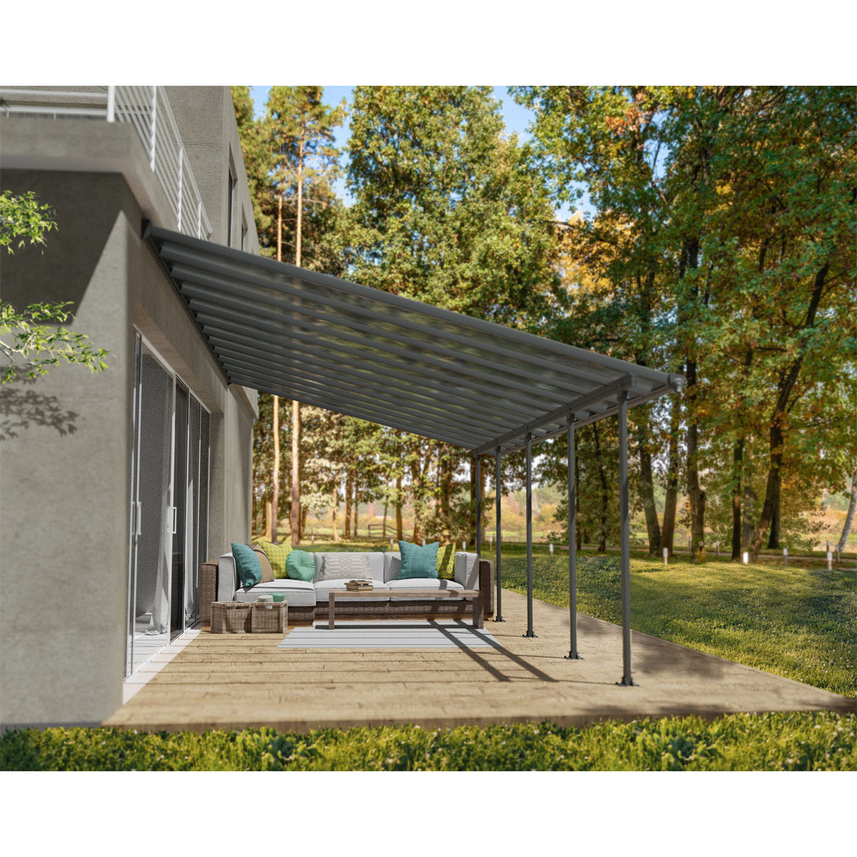 Palram Canopia Feria Alu Terrassenüberdachung Polycarbonat 4x8 m dunkelgrau