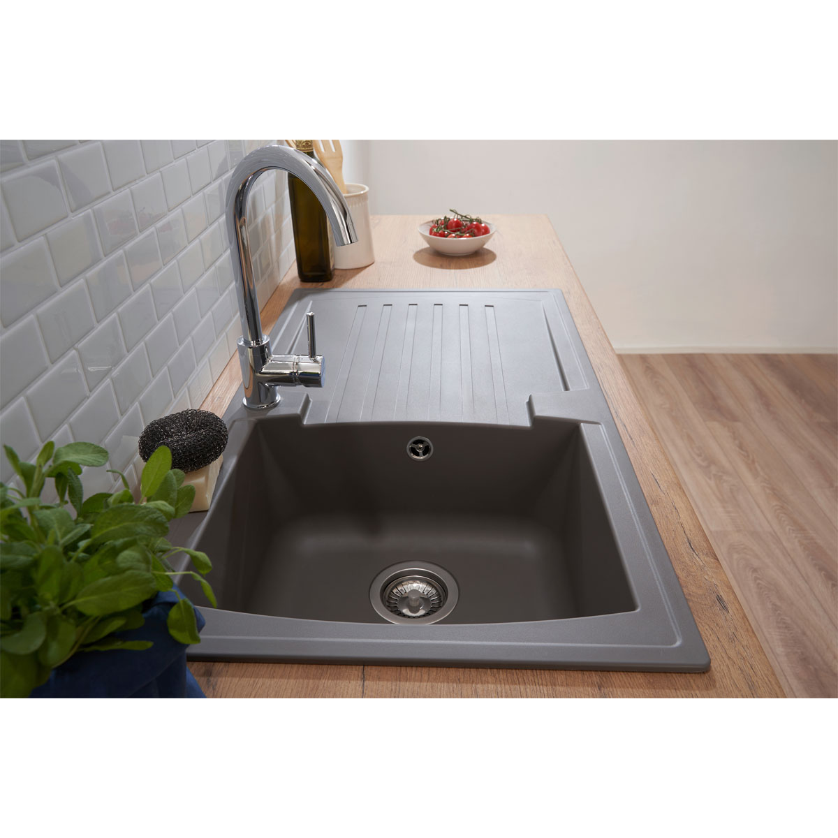 Respekta Spüle grau 86 cm Mineralit 1 Becken 1 Abtropffläche Bild 8