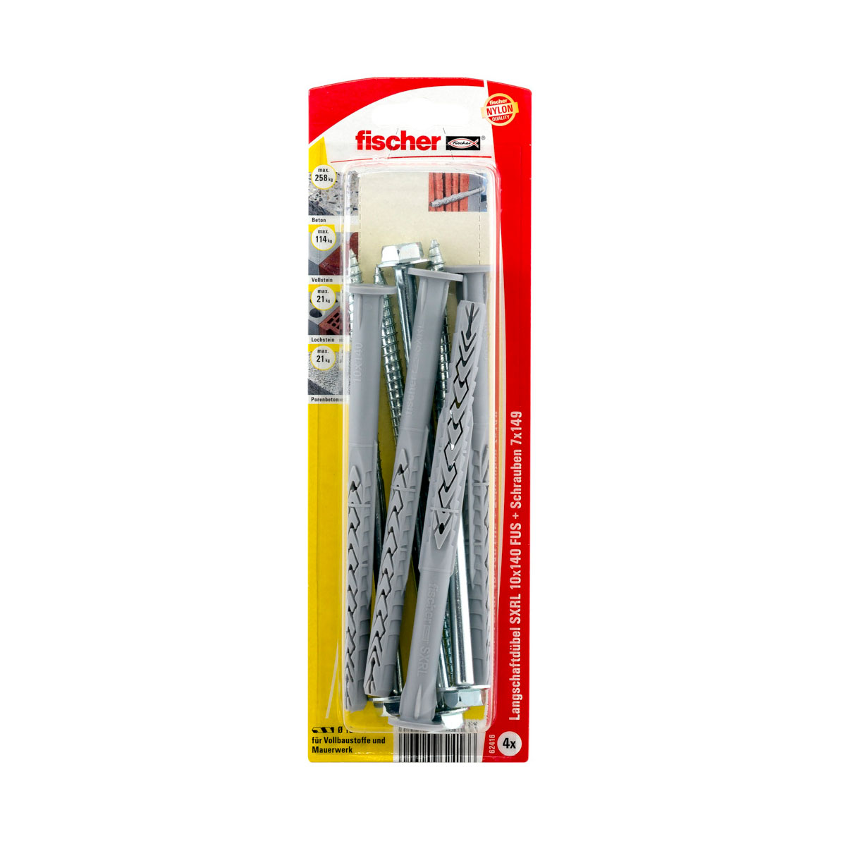 Fischer  Langschaftdübel SX RL 10 x 140 mm FUS-Sechskantschraube mit U-Scheibe 4 Stück Fischer  Langschaftdübel SX RL 10 x 140 mm FUS-Sechskantschraube mit U-Scheibe 4 Stück