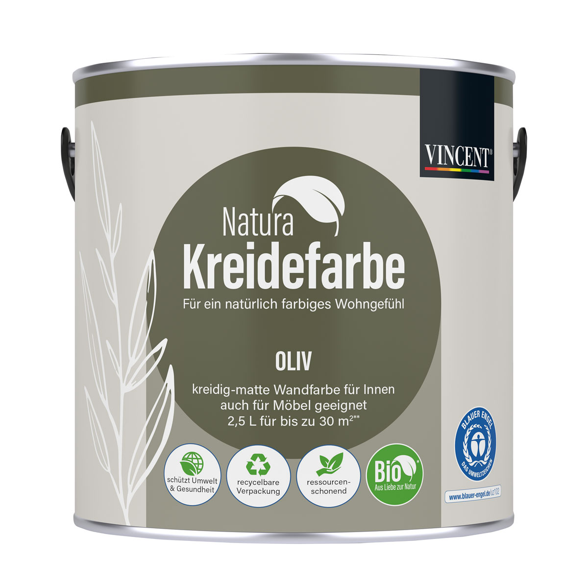 Vincent  Natura Kreidefarbe Oliv matt 2,5 L