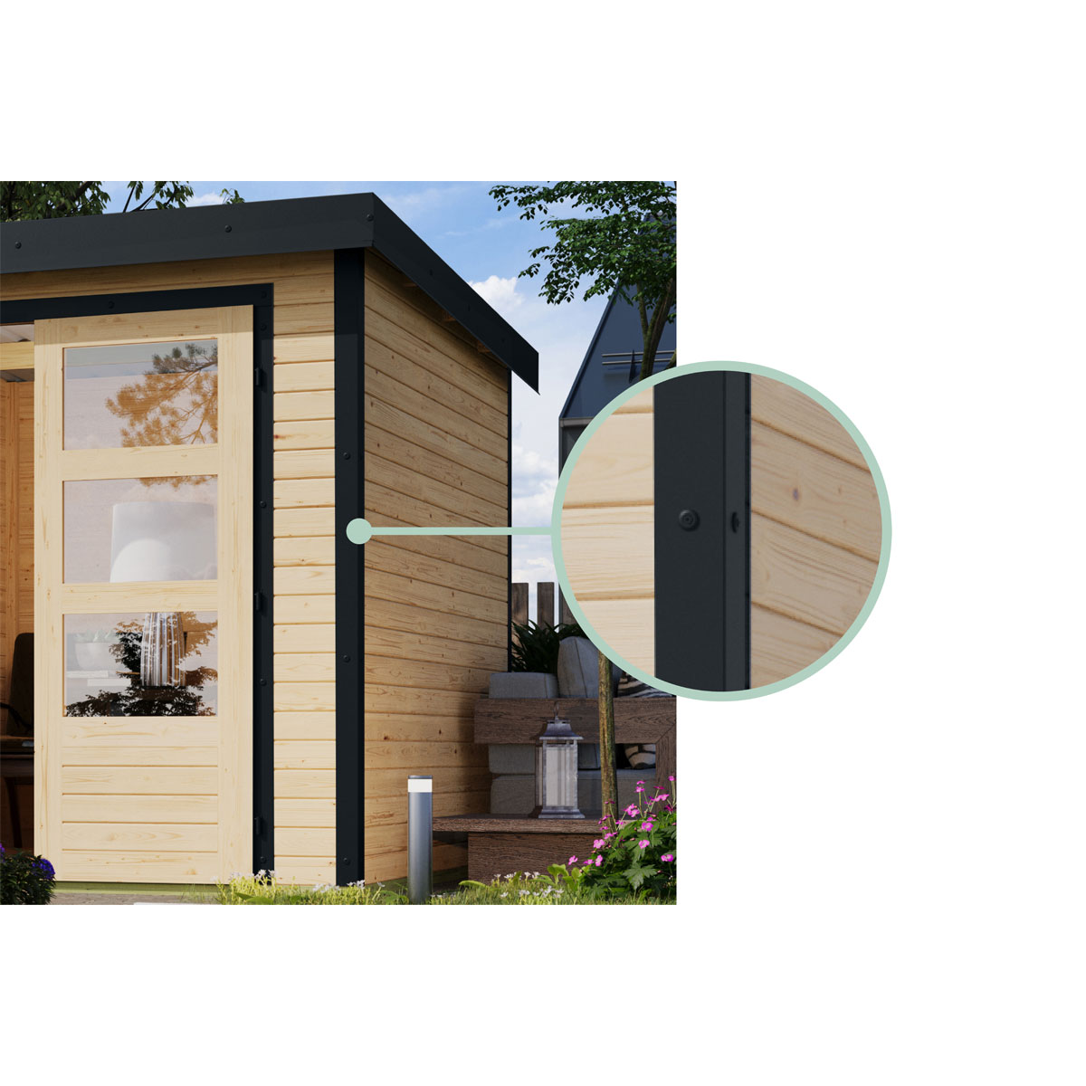 Gartenhaus "Jupiter A" SET naturbelassen / anthrazit, Anbaudach Bild 13