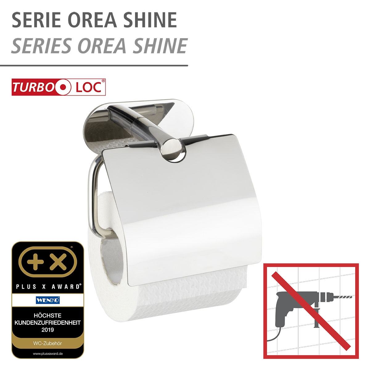 Wenko Turbo-Loc Toilettenpapierhalter Orea Shine mit Deckel | 503699