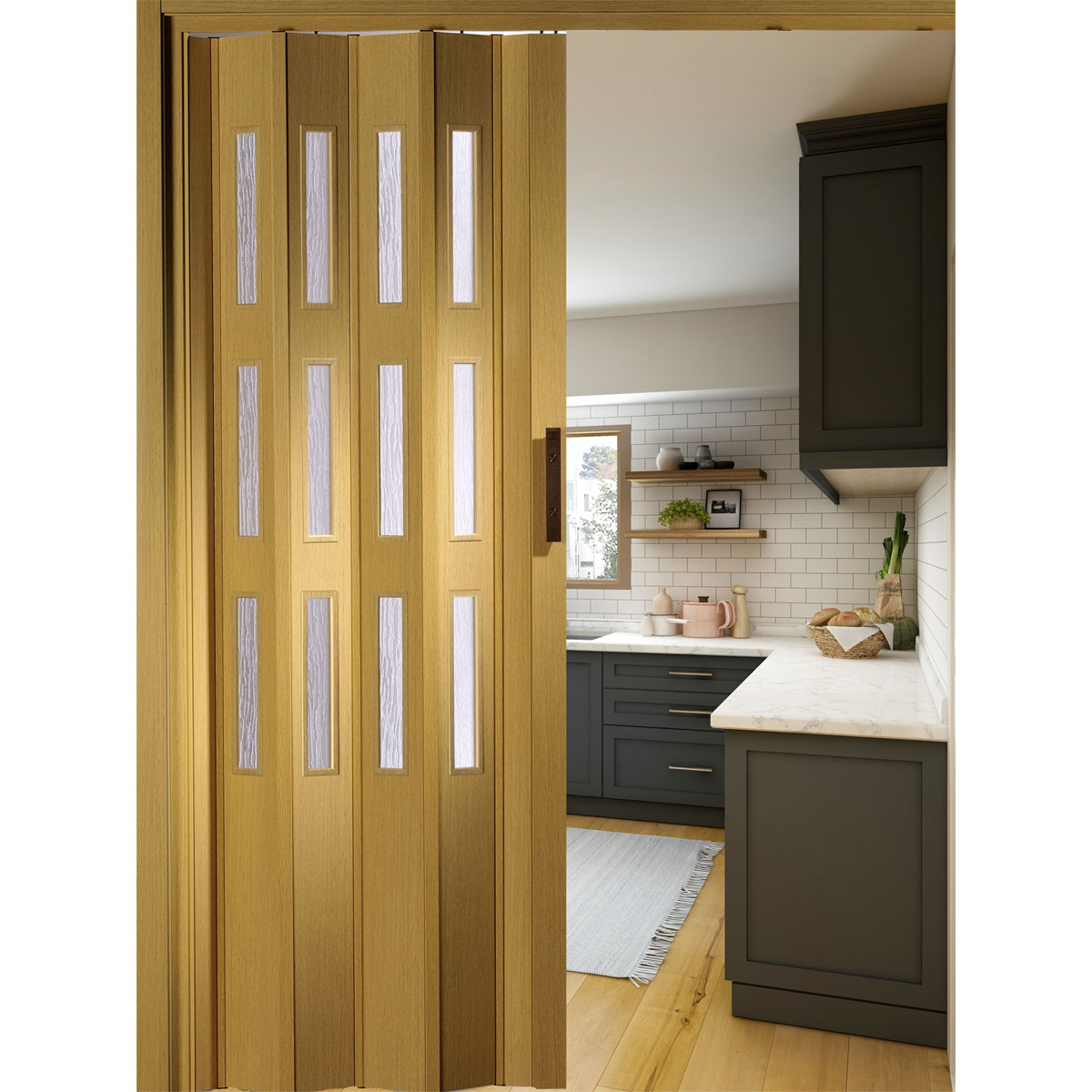 FORTE Kunststoff-Falttür Luciana B 88,5 x H 202 cm Eiche hell 3 Fenster Bild 3