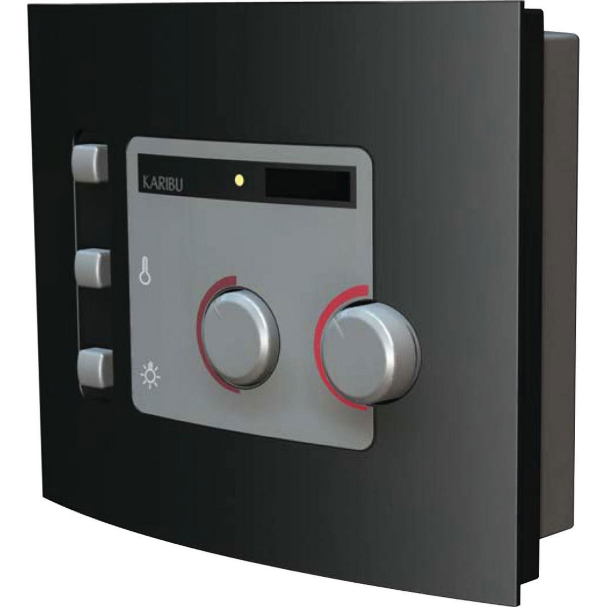 Karibu Sauna Fanja Fronteinstieg 3,6 kW Bio Ofen externe Strg modern mit Kranz graphitfarbene Glastür Bild 6